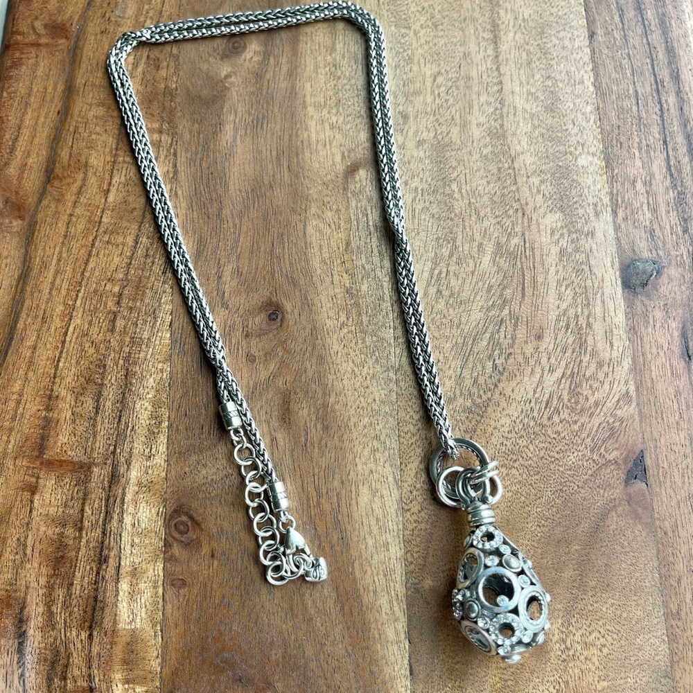 Vintage Brighton silver necklace, Brighton rhinestone pendant necklace